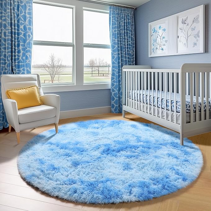 ONASAR Tie-Dye Blue Round Area Rug 4ft, Soft Bedroom Circle Rugs Floor Mats - Image 9