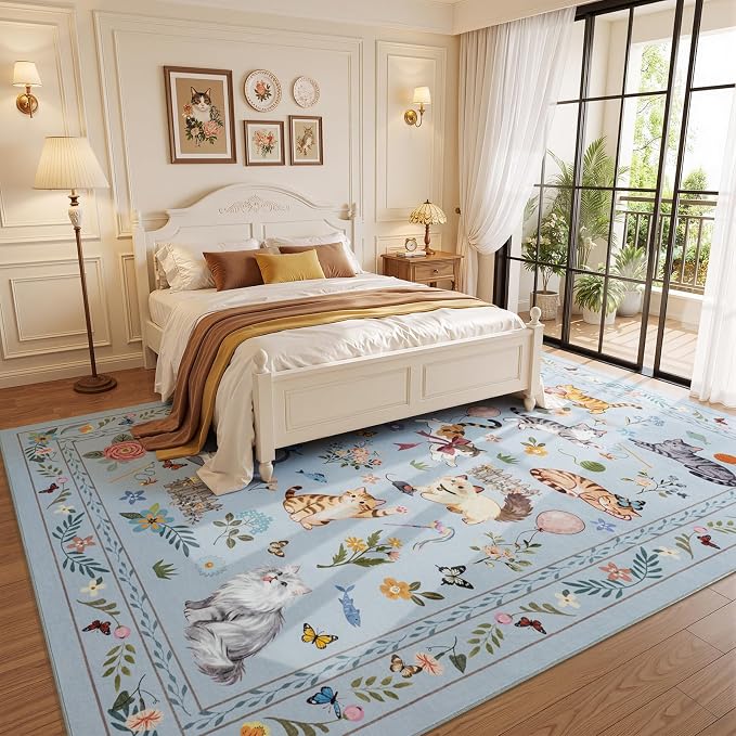 Unirea 9x12 Light Blue Grey Cat Area Rug - Image 3