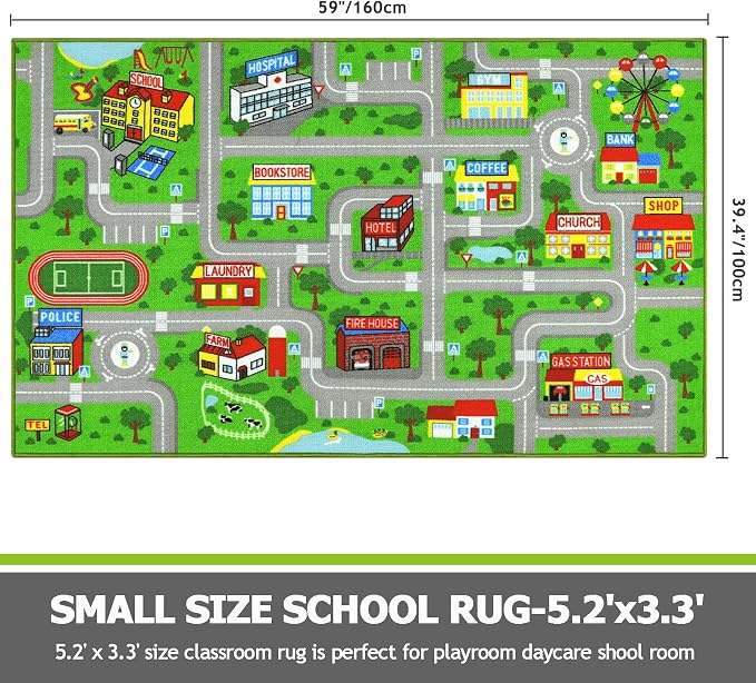 Capslpad Green Car Road Kid Rug Carpet Playmat - Image 2