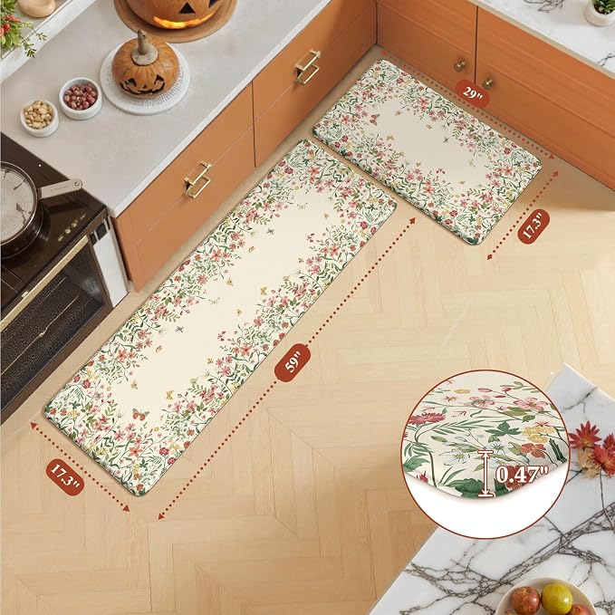 KIMODE Anti Fatigue Mats for Kitchen Floor, Farmhouse Kitchen Rugs Sets of 2 - Image 2