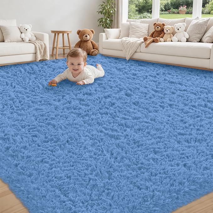 8x10 Area Rug for Living Room:Ultra Soft Fluffy Shag Navy Blue Rugs, Large by Unknown