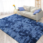 FlyDOIT Large Area Rugs for Living Room, 4x6 Feet Tie-Dyed Navy Blue Shaggy Rug - Image 8