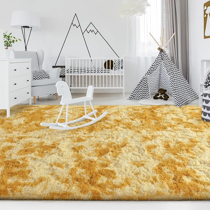 FlyDOIT Large Area Rugs for Living Room, 4x6 Feet Tie-Dyed Orange Shaggy Rug - Image 4