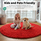 ONASAR Red Round Rugs 5ft for Bedroom Living Room, Fluffy Circle Area Rug for - Image 4