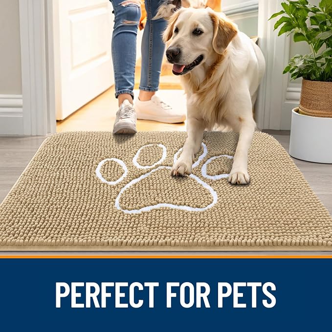 OLANLY Dog Door Mat for Muddy Paws 32x20, Paw Print Design, Absorbs Moisture - Image 6