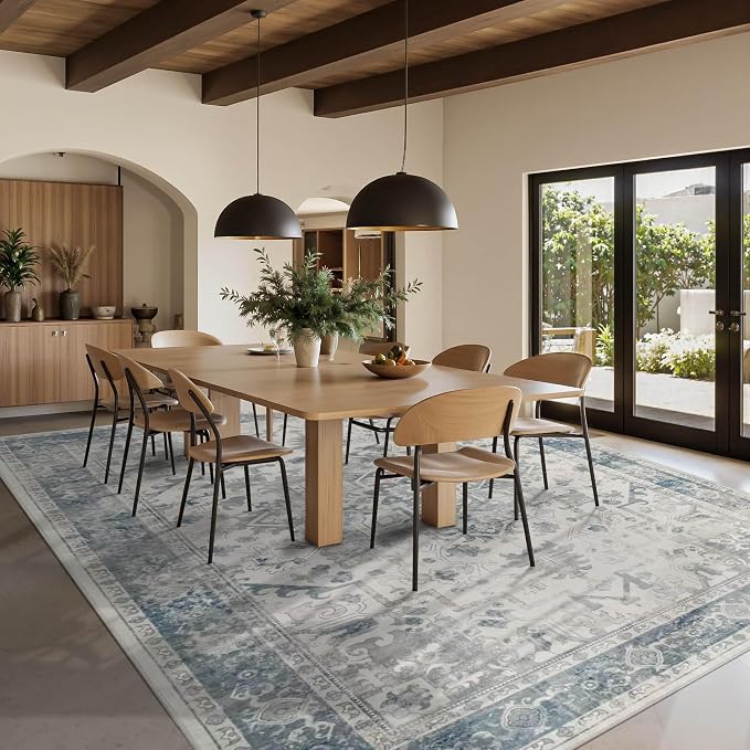Rugxara 9x12 Extra Large Washable Area Rug, Soft Neutral Vintage Boho Rug - Image 3
