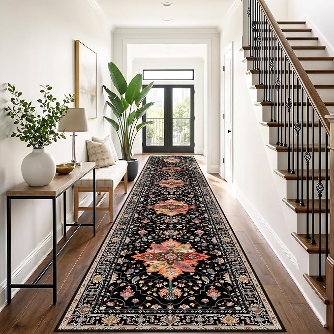 RELEANY Area Rugs Runner 3'x20' Washable Non-Slip, Floral Vintage Distress - Image 2