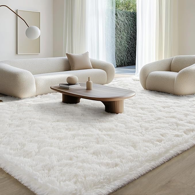 BENRON Fluffy Rugs for Living Room 7x10 Cream White, Washable Large Area Rugs - Image 2