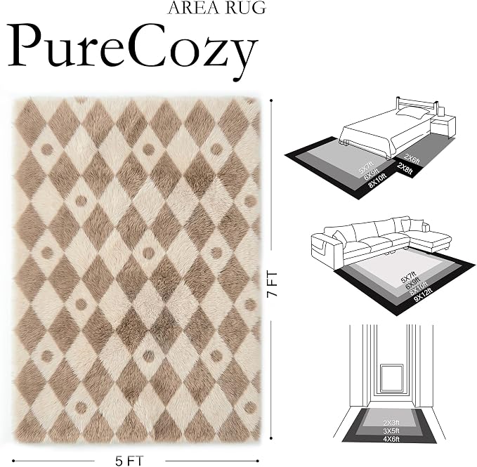 PureCozy Brown 5x7 Area Rug for Living Room Washable Non Slip Neutral Soft - Image 2