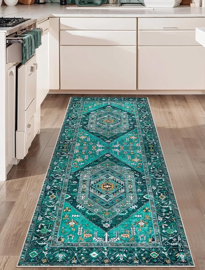 SERISSA Boho Washable Runner Rug, 2x6 Rug Runner Non-Slip Vintage Teal Hallway by SERISSAHomeDecorCollection