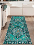 SERISSA Boho Washable Runner Rug, 2x6 Rug Runner Non-Slip Vintage Teal Hallway by SERISSAHomeDecorCollection