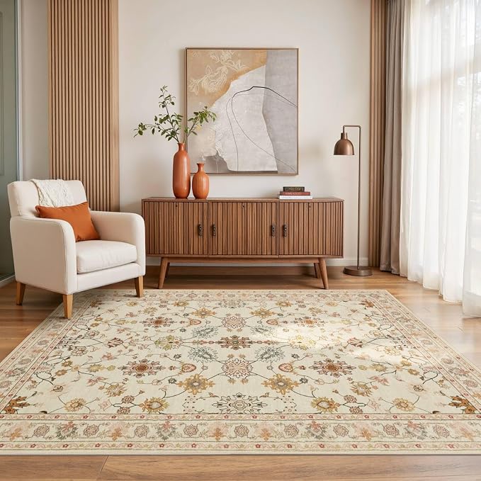 Rugxara Floral Rug for Living Room Bedroom, 4x6 Washable Rug, Vintage Boho Area by Rugxara