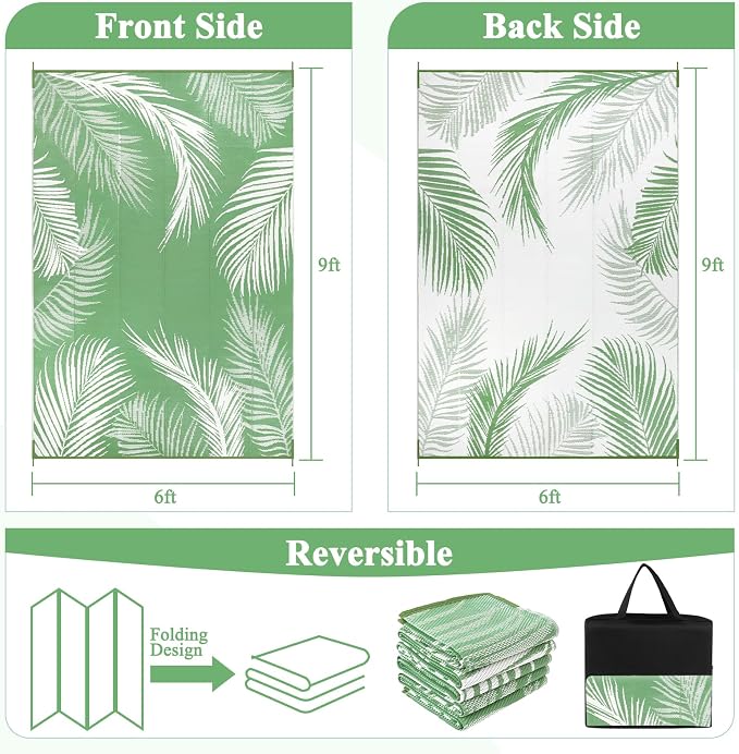 Pauwer Waterproof Outdoor Rug 6x9, Reversible Plastic Straw Patio Camping Rug - Image 2