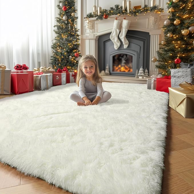 Amdrebio Ivory White Rugs for Bedroom Living Room, Soft Indoor Modern Area Rug - Image 3