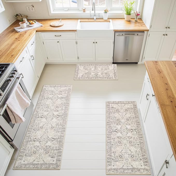 GRANNY SAYS Boho Kitchen Rug Sets of 3, Non Slip Washable Faux Wool Kitchen Mats - Image 7