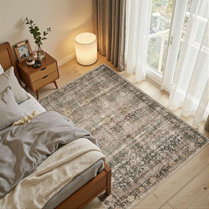 Rugxara 3x5 Rug for Entryway Bedroom, Vintage Retro Boho Throw Rug, Non Slip & - Image 2