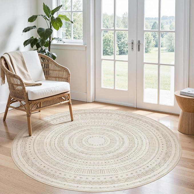 cotiled 5x5 Round Area Rugs Living Room Rug: Washable Boho Rugs by COTILED