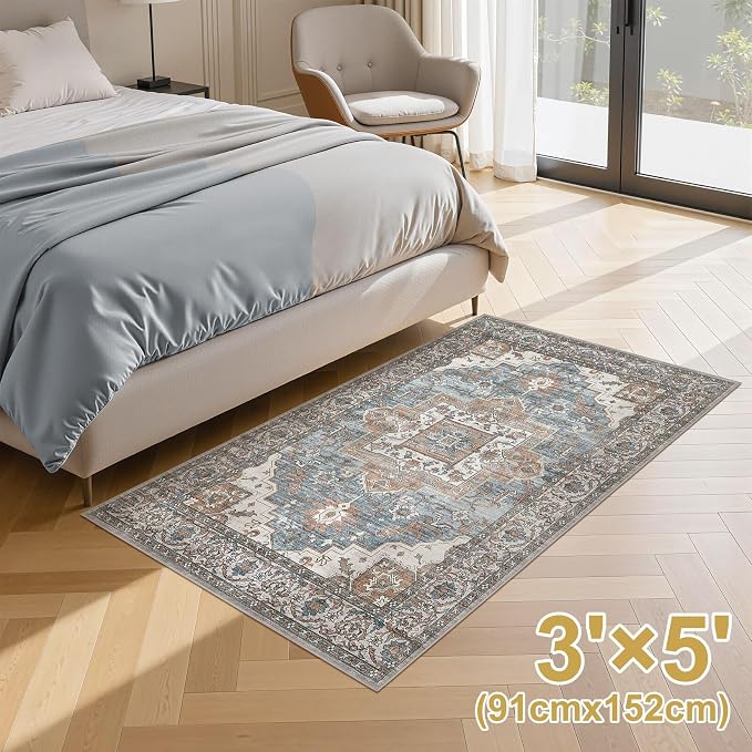 3x5 Area Rugs Living Room: Washable Vintage Rug Large Non-Slip Stain Resistant - Image 7