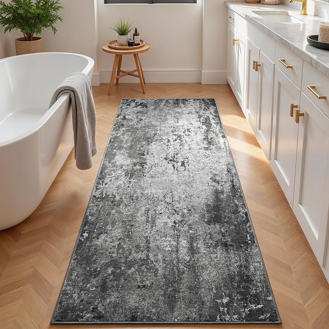 2.6x8 Black Rug Runners for Hallways Kitchen Runner Rug Non Slip Washable Black - Image 3