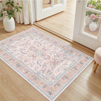 DCX 3x5 Pink Vintage Floral Rug, Machine Washable Non Slip Low Pile Carpet by DCXWashableRug