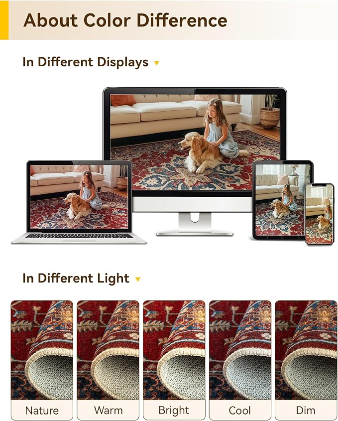 RELEANY Area Rugs Large 9'x12' Washable Non-Slip, Floral Vintage Distress - Image 8