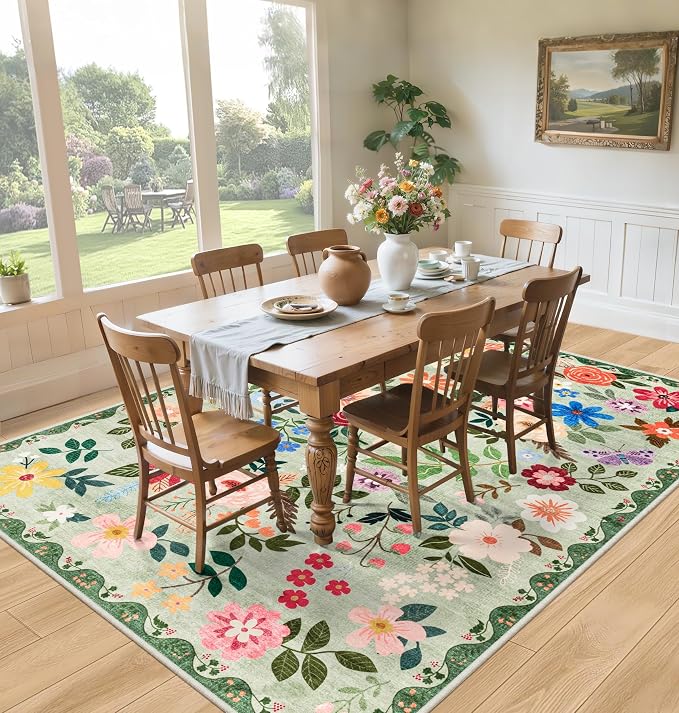 10x14 Area Rugs for Living Room: Floral Washable Rug Vintage Large Soft Boho - Image 4
