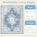 SERISSA Boho 8x10 Area Rugs Blue, Washable Vintage Large Living Room Rug - Image 7