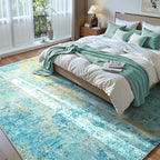 Ompaa Living Room Rug 6x9 Teal Blue Area Rug Machine Washable Boho Rug Non Slip - Image 2
