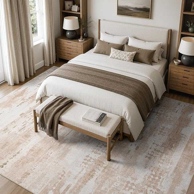 DCX Abstract Area Rug 9x12, Washable Beige Brown Modern Rug - Image 4
