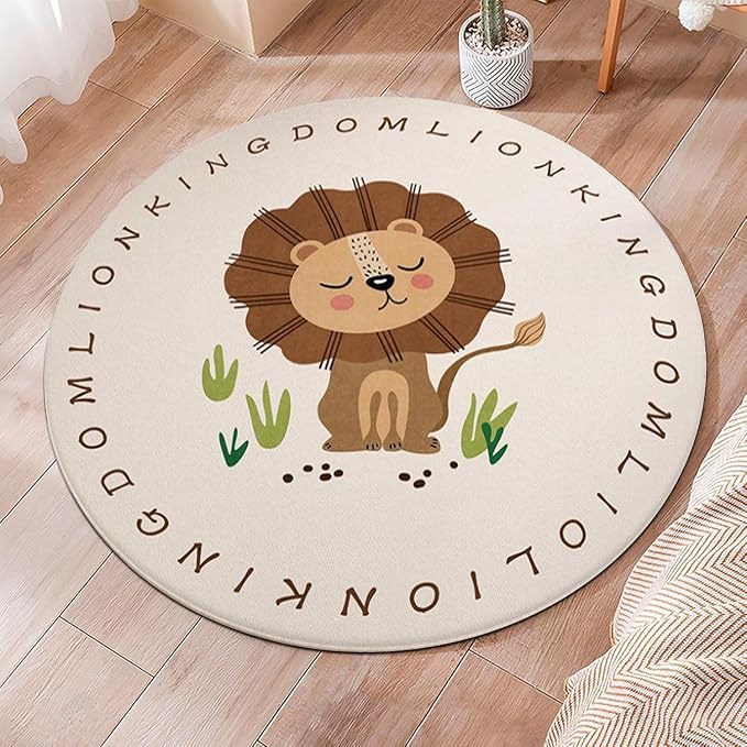 Poowe Lion Soft Plush Round Rug - Image 2