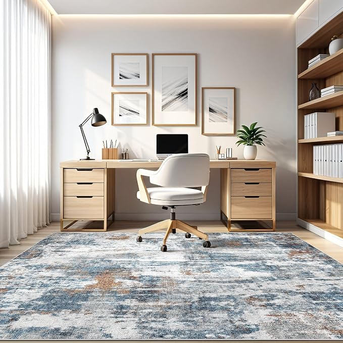 6x9 Area Rugs Living Room: Washable Large Abstract Neutral Modern Soft Rug - Image 8