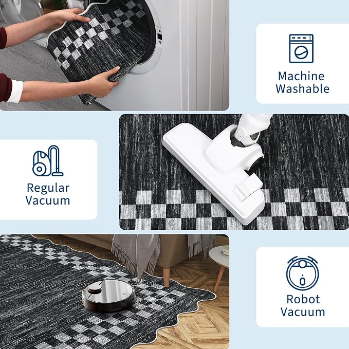Washable Runner Rug 2x10 Modern Bordered Hallway Runner Rug Non Slip Kitchen - Image 8
