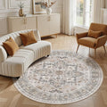 5ft Round Area Rug: Washable Vintage Neutral Soft Non Slip Thin Large Floor by MICGEEK