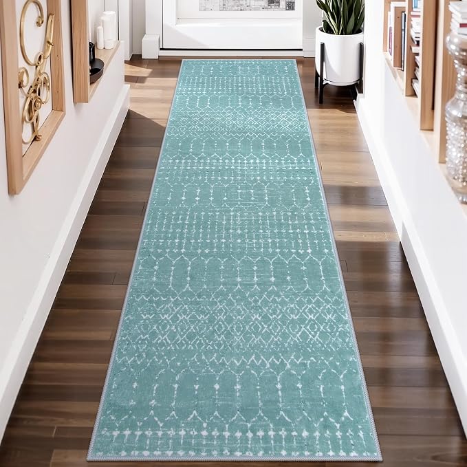 Lahome Moroccan Washable Runner Rug 2x8 Green Non-Slip Rug Runner by Lahome