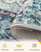 RELEANY Area Rugs Round 4ft Washable Non-Slip, Floral Vintage Distress - Image 3