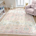 Lahome Pink Rug for Girls Bedroom 5x7, Soft Washable Floral Area Rug, Boho Non by Lahome