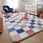 KICMOR Rugs for Living Room, 5x7 Fluffy Soft Colorful Checkered Shag Area Rug - Image 5