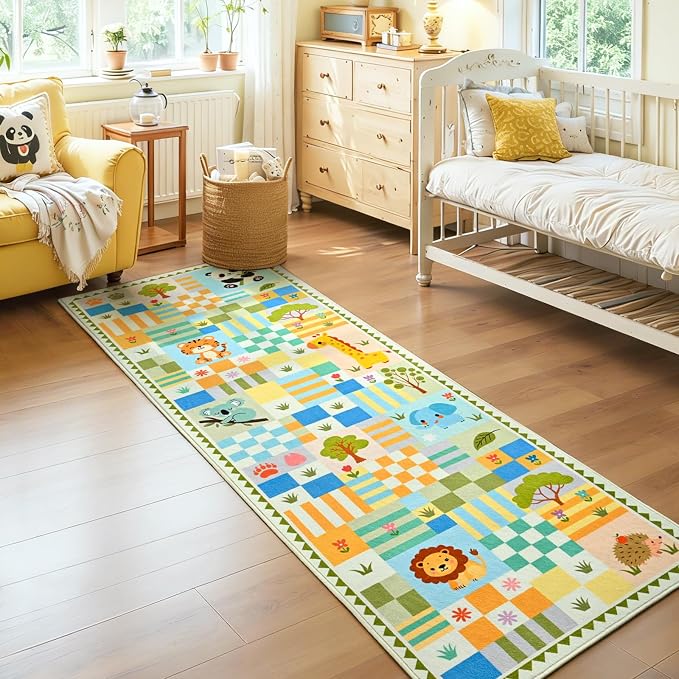 Green Runner Rug for Kids Bedroom, Kids Hallway Washable Rug, Soft Non-Slip - Image 9