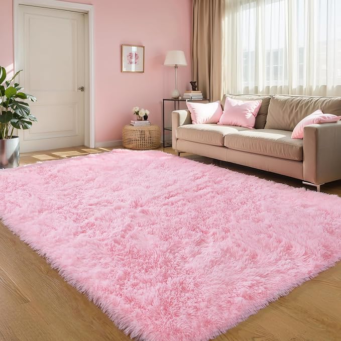 Pink Fluffy 4x6 Area Rugs for Bedroom Girls, Soft Washable Fuzzy Furry Shag Rug - Image 7