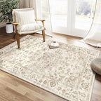 4x5 Washable Neutral Area Rug Beige Vintage Entryway Office Carpet Non-Slip - Image 3