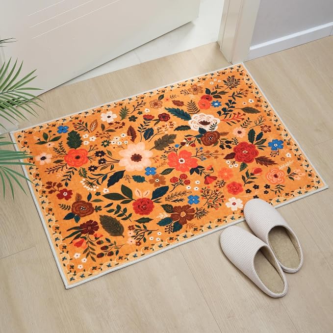 Rugcomf Door Mat Indoor Entrance 2x3 Rug Machine Washable Boho Floral Small - Image 6