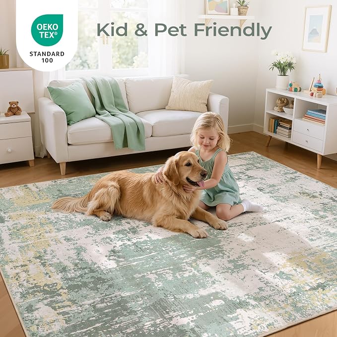 5x7 Area Rugs, Neutral Machine Washable Rugs - Image 4