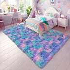 Soft Fluffy Purple Rainbow Rug for Bedroom Kids 6x9 Mermaid Stitch Rugs for - Image 3
