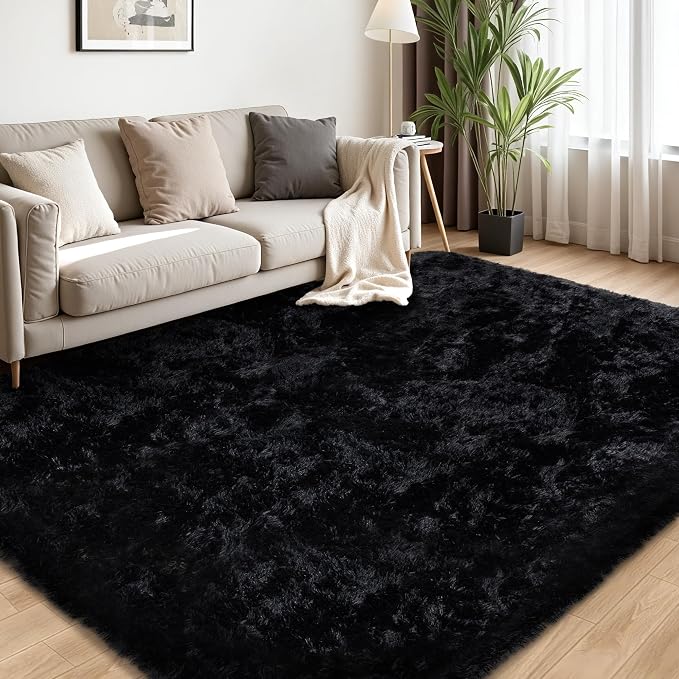 5x7 Area Rug for Living Room:Ultra Soft Fluffy Shag Black Rugs, Large Fuzzy - Image 4