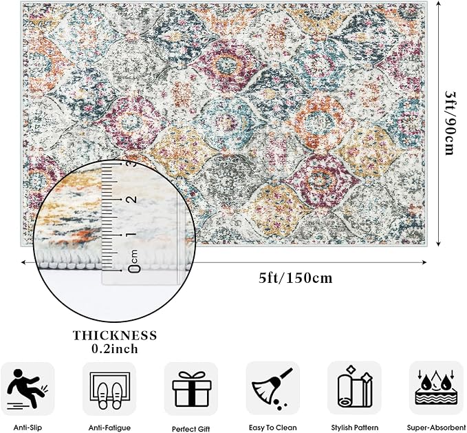 Lahome Moroccan Trellis Washable Small Area Rug, 3x5 Black Rug - Image 2