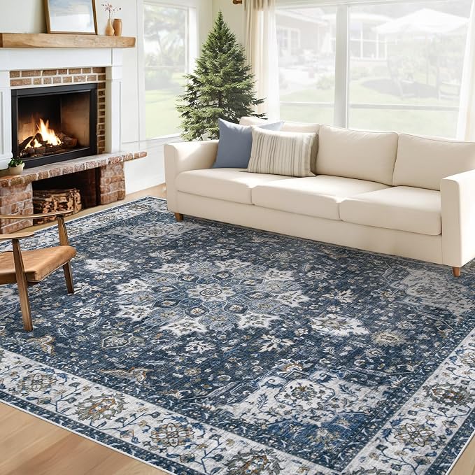 Area Rug 6x9 Washable Rug, Vintage Boho Medallion Rugs Non-Slip Soft Low Pile by VECARF