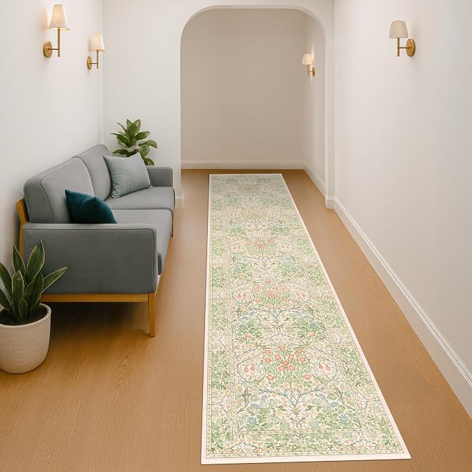 Washable Beige Green 2x10 Runner Rug - Image 7