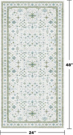 Cream Green and Blue 2x4 Boho Bathroom Rug - Image 2
