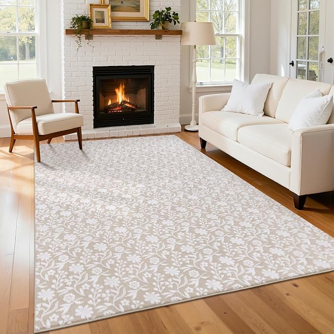Vaukki 5x7 Area Rug for Living Room, Soft Fluffy Washable Modern Floral Indoor by Vaukki