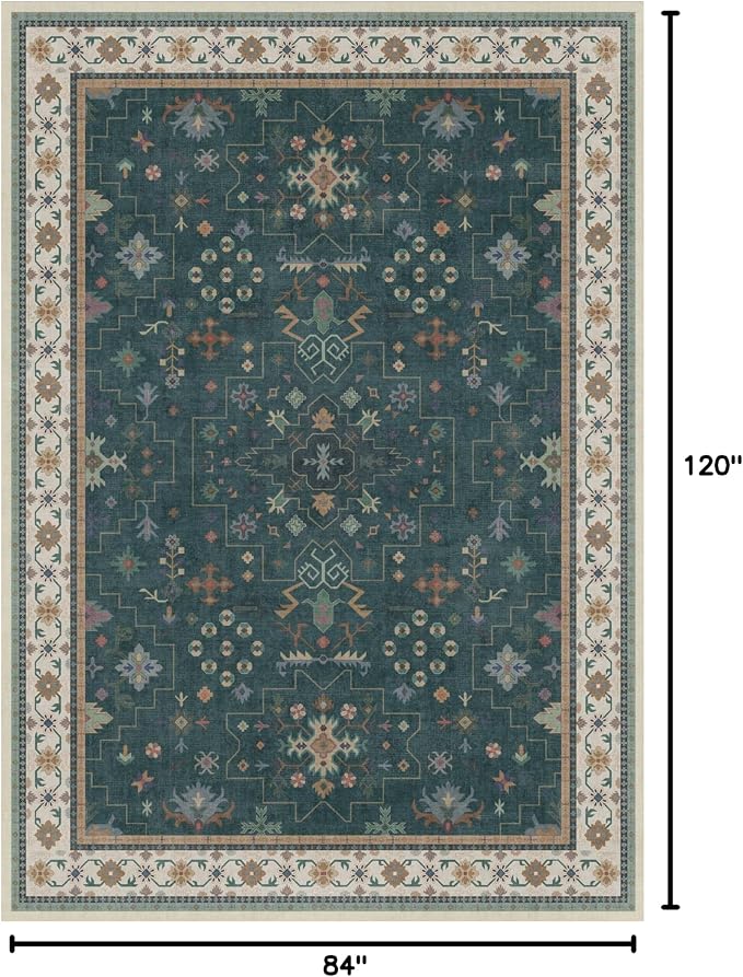 Hazo Haus Dark Green Vintage 7x10 Washable Rugs - Image 2